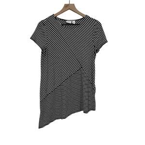 Weekends by Chicos Womens Black White Striped Tee Size Medium Chicos 1